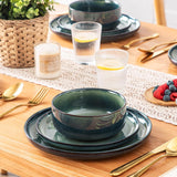 Starry 12 Pieces Dinnerware Sets for 4, Green Reactive Glaze Dishes Sets, Ceramic Plates and Bowls Set