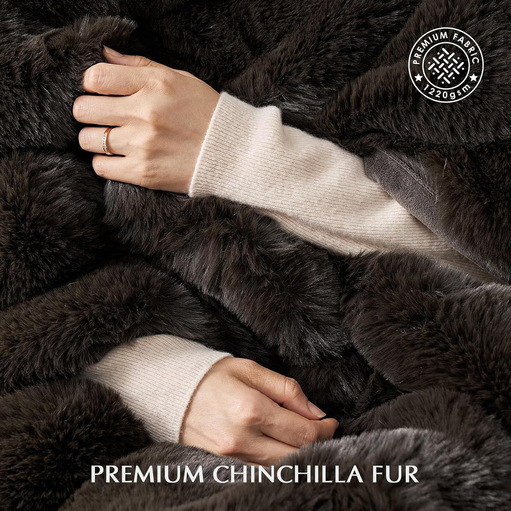 Faux Chinchilla Fur Throw Blanket, 50"x60", Espresso Mink | Luxury, Super Soft, 1220GSM, Fluffy Cozy Mink, Reversible