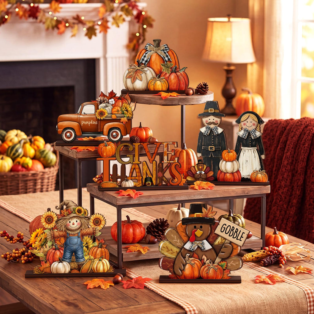 6 Pcs Fall Wooden Table Decorations, Thanksgiving Harvest