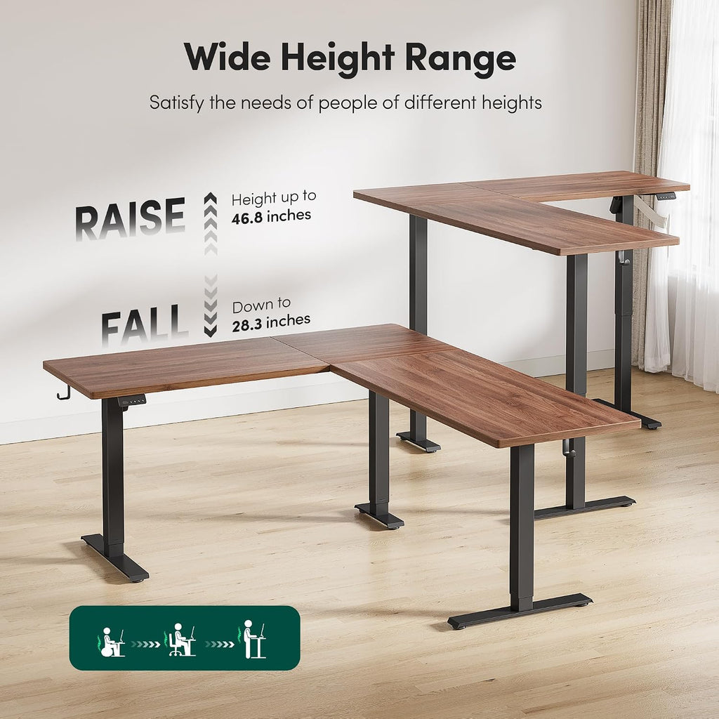 Reversible L Shaped Standing Desk - 63 x 55 Inch Electric Adjustable Height Corner Standing Desk, Ergonomic Sit Stand