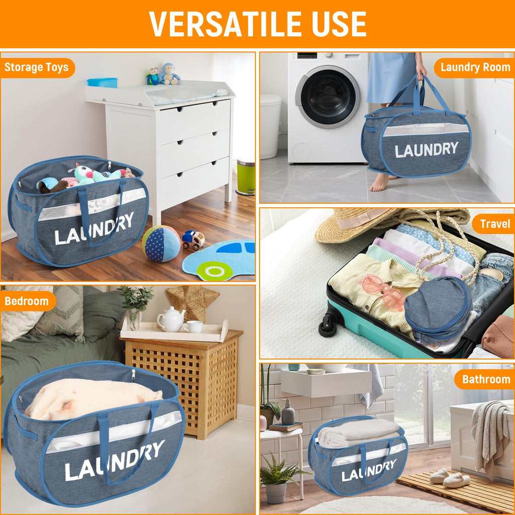 Collapsible Laundry Baskets with Lid, Foldable Clothes Hamper with Reinforced Handles, Sturdy Pop Up Hampers for