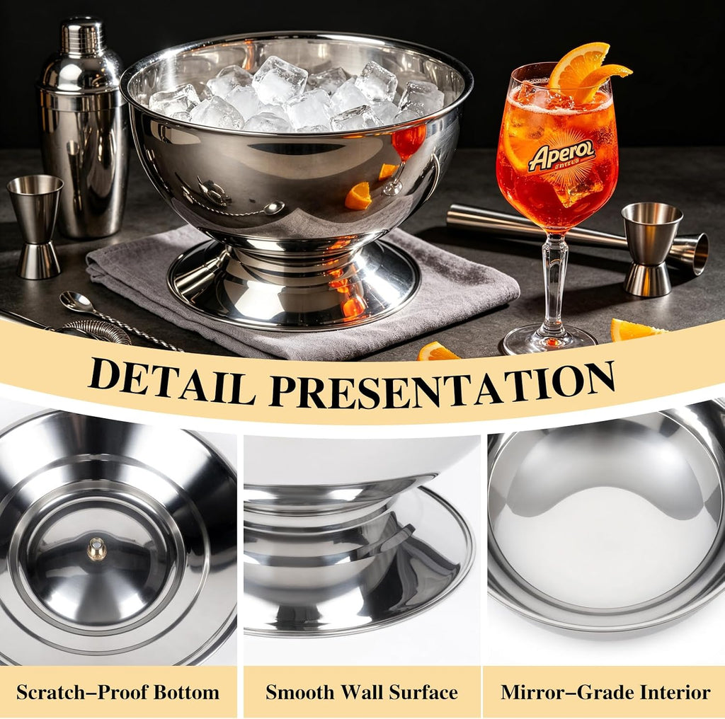 12L Large Ice Bucket for Parties,Silver Stainless Steel Beverage Tub with Scoop - Champagne Bucket for Mimosa Bar