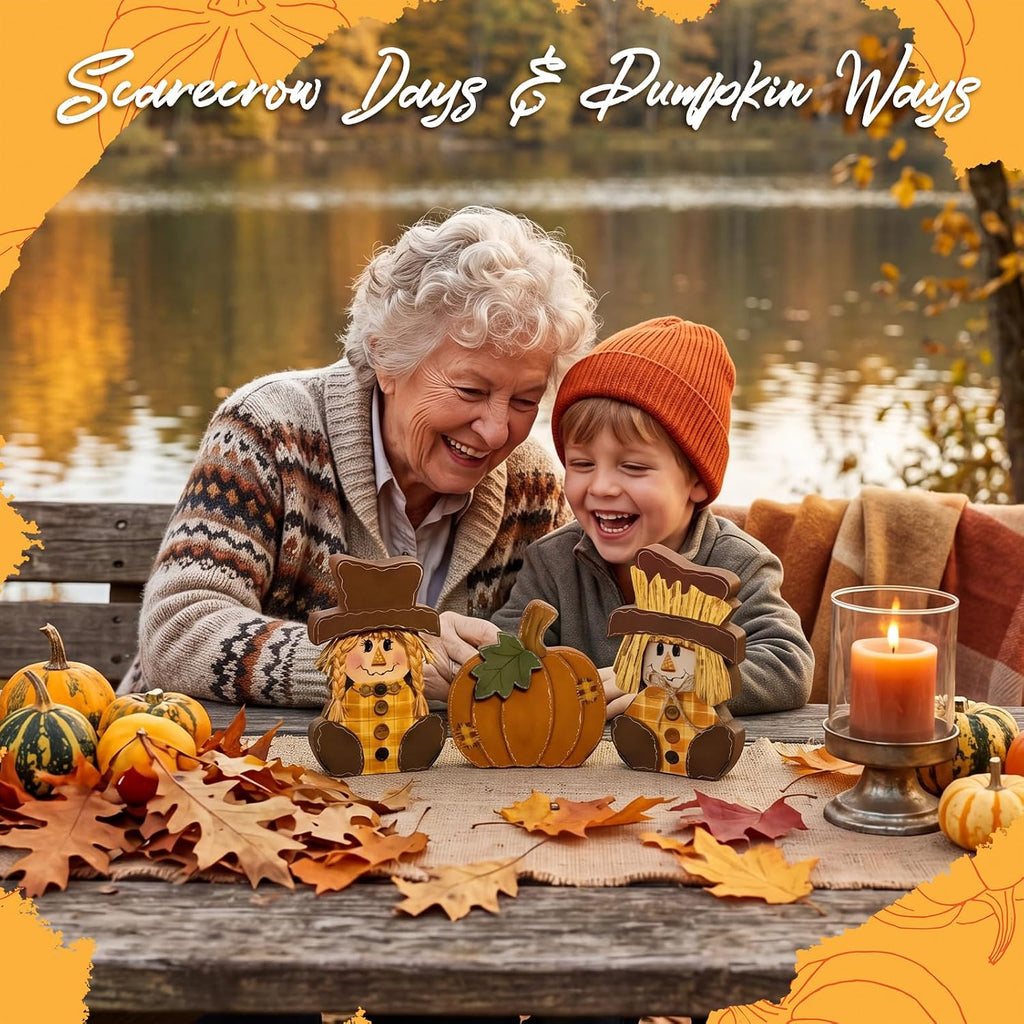 Rustic Fall Scarecrow Decorations Farm Pumpkin Friends Set - Set of 3