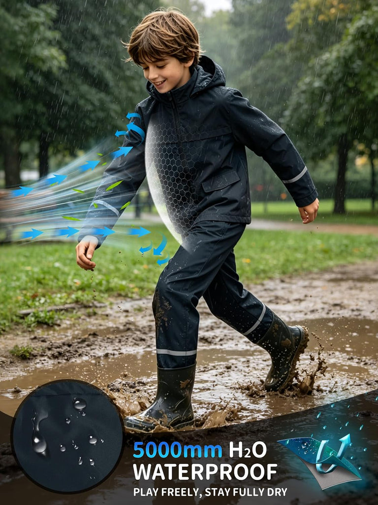 Kids Rain Suit Gear Boys Youth Rain Jacket and Pant Set