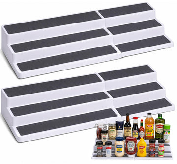 Plastic 3-Tier Expandable Spice Rack, Adjustable Length, Stability with Non-Skid Shelf, For Easy Visibility