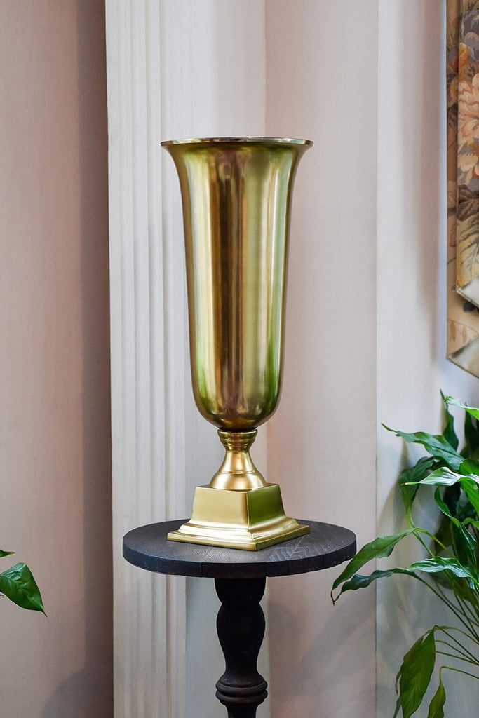 18-Inch Gold Pedestal Urn - Elegant Tapered Gold Vase for Flowers - Perfect as a Centerpiece Decor, Weddings