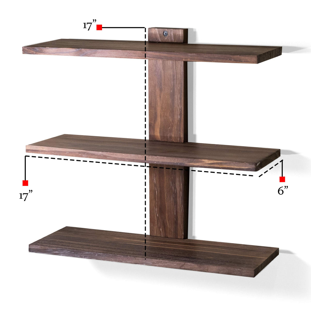 Passi Wall Mount 3 Tier Adjustable Floating Shelves Solid Wood with Bracket - Picture Ledge Photo Frame Display