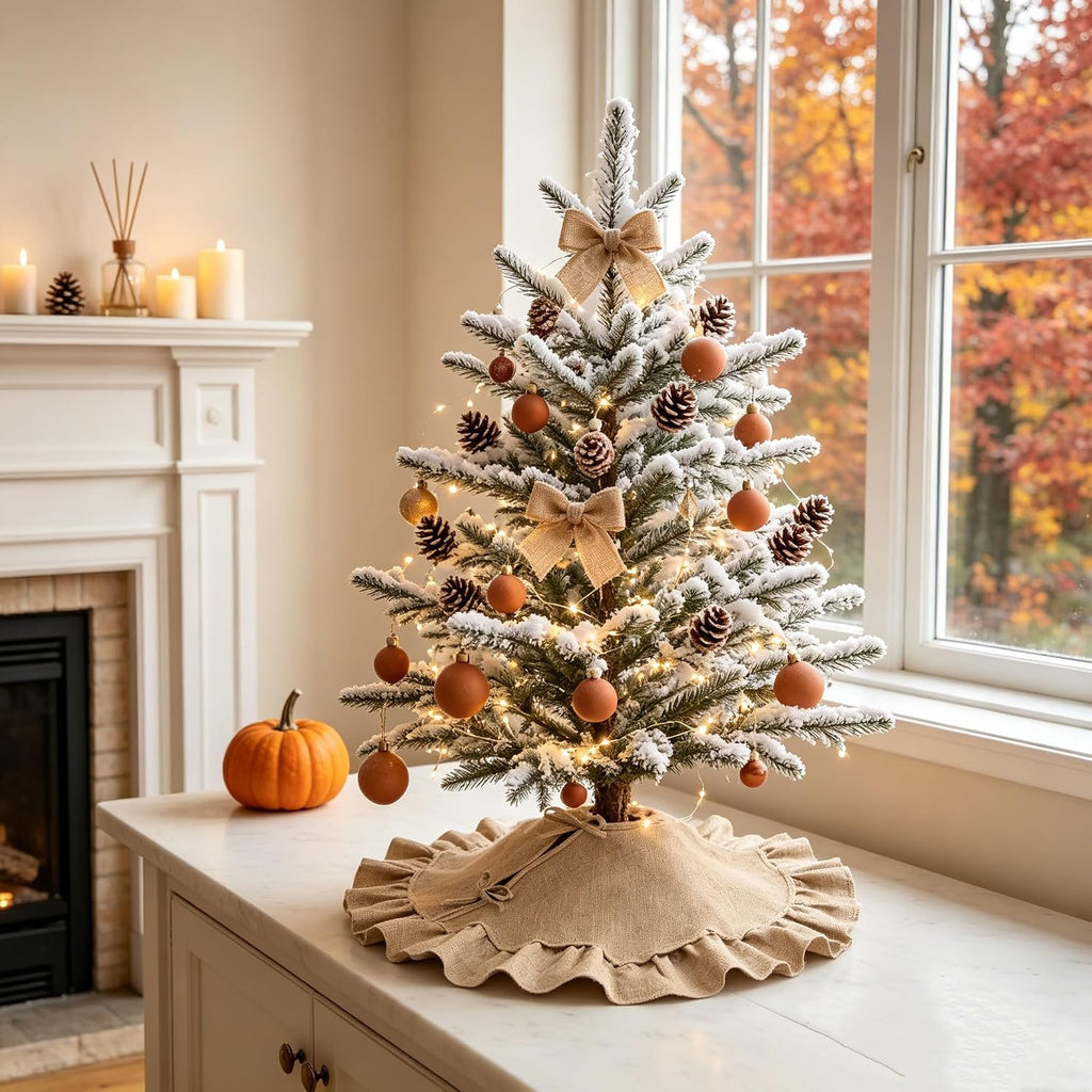 24 Inch Burlap Tree Skirt for 2-3 Ft Tabletop Trees
