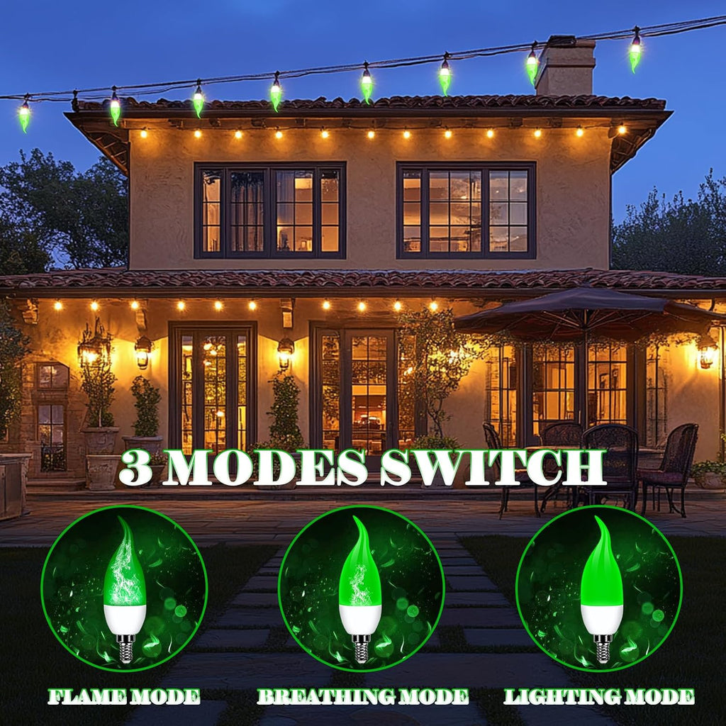 E12 LED Flickering Candelabra Flame Effect Light Bulbs - Green