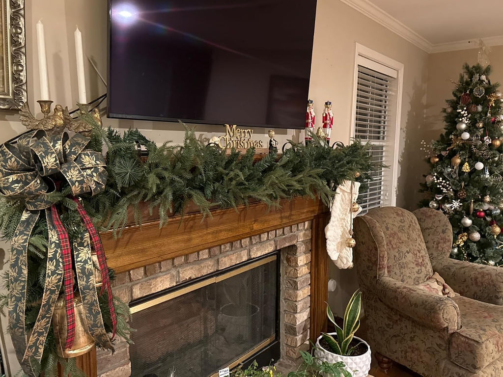 Prelit Christmas Garland 9ft with 50 LED Lights, Battery Opreated Christmas Decor Timer for Mantle Staircase Indoor