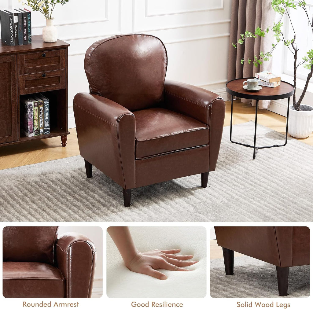 Mid Century Accent Chair, Modern Faux Leather Arm Chair, Upholstered Comfy Reading Chair Single Sofa Chairs - Set of 2