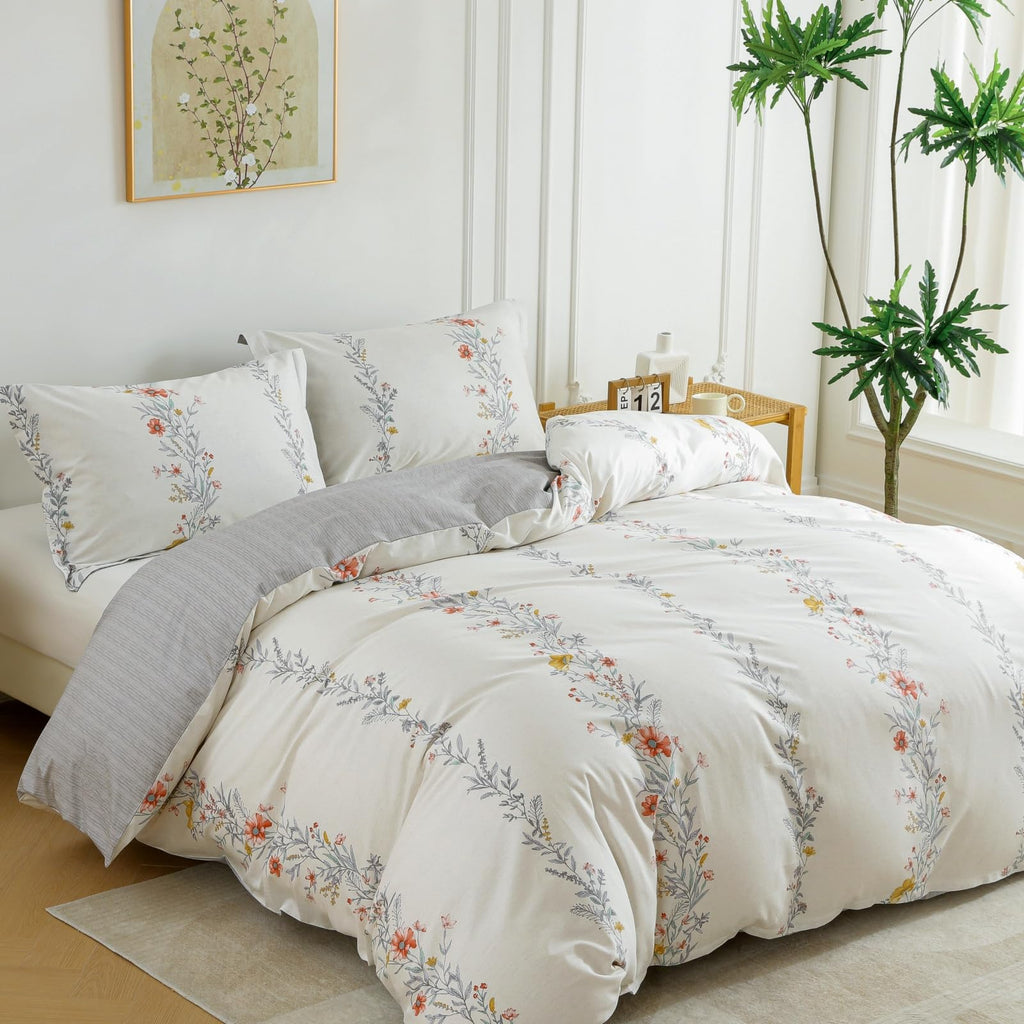 Duvet Cover Set 3pcs 100% Cotton Wildflower Stripe