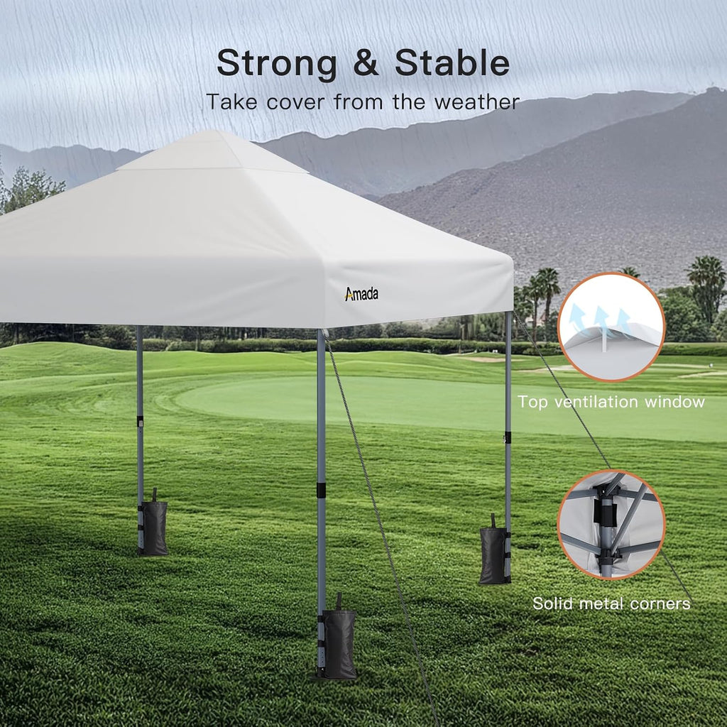 Amada 10x10 Pop Up Canopy Tent, 1-Button Push Easy-up Outdoor Canopy Beach Tent with 3-Height Adjustable Sun Shade