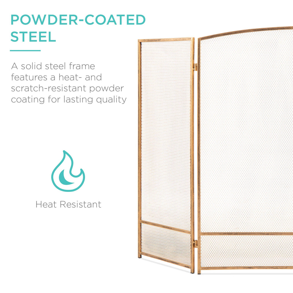 47.5x27.25in 3-Panel Simple Steel Mesh Fireplace Screen, Fire Spark Guard Grate Home Decor w/Rustic Worn Finish