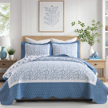 Quilt, Farmhouse Botanical Quilt Set, Blue/White