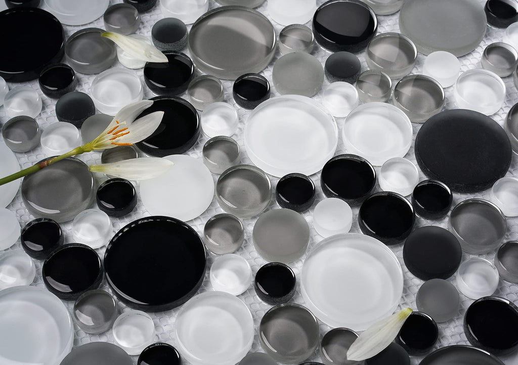 5 Sheets Glass Mosaic Tile Backsplash, Bathroom Shower Wall, Etc, Bubble Collection, Mixed Rounds, 12"X12"X5/16 (Set