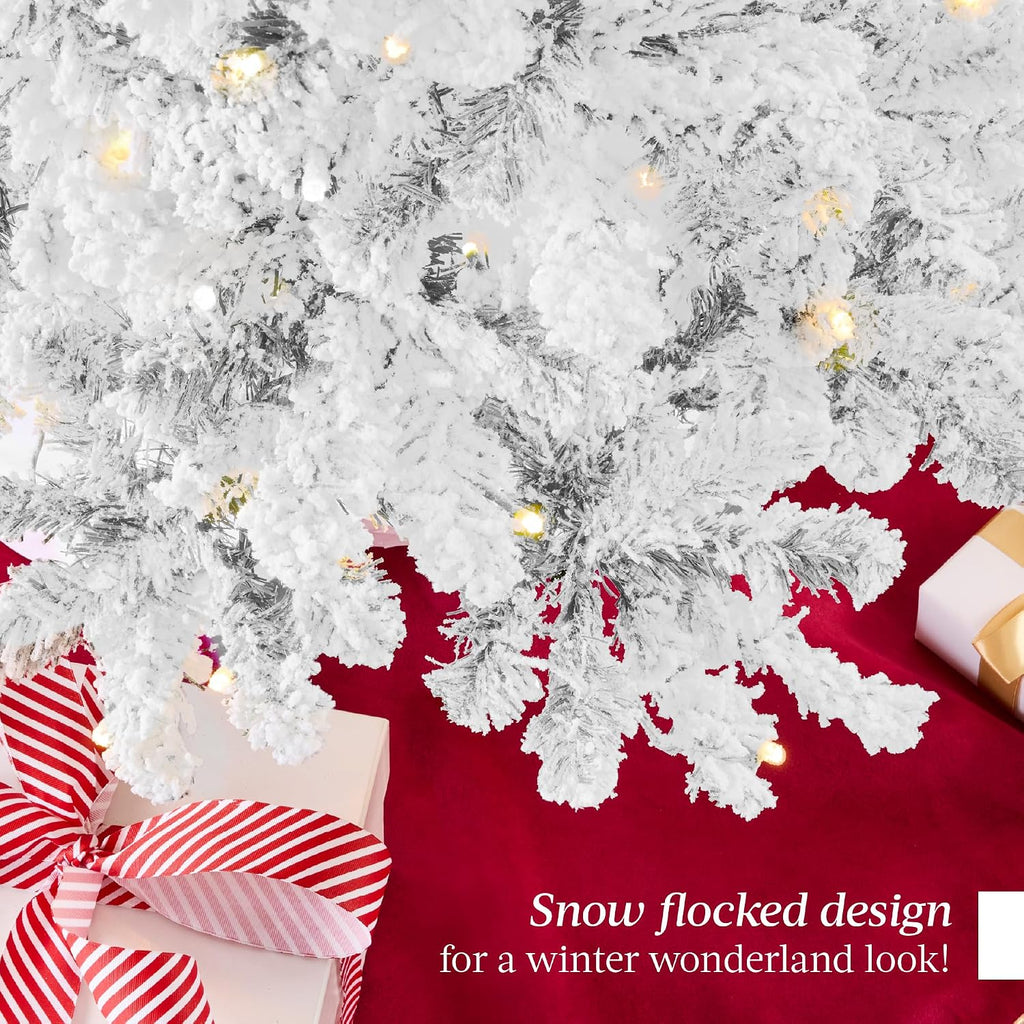 Pre-Lit White Christmas Tree, Artificial Snow Flocked Full Fir Tree, Holiday Decoration w/ 550 Lights, 1,346
