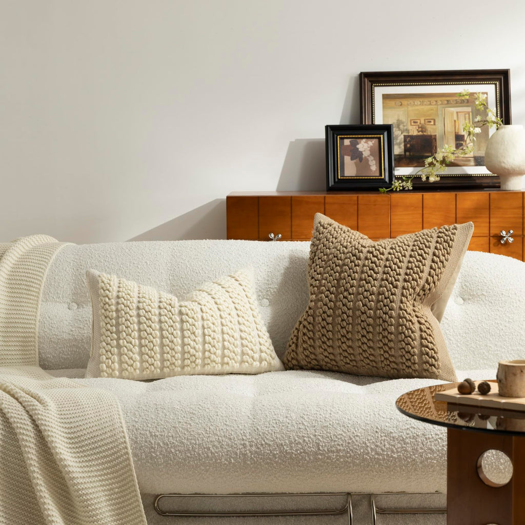 Wool Boucle Lumbar Pillow Cover Premium Chic Accents Rectangular Textured Decorative Throw Pillow Case Couch Sofa