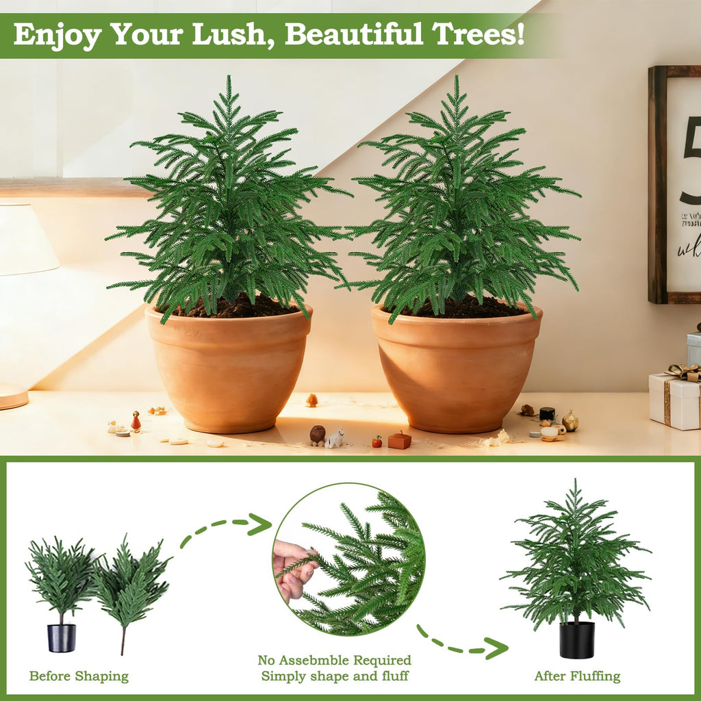 2PCS Faux Norfolk Pine Topiary Trees with Pot, 2FT UV-Anti Decor