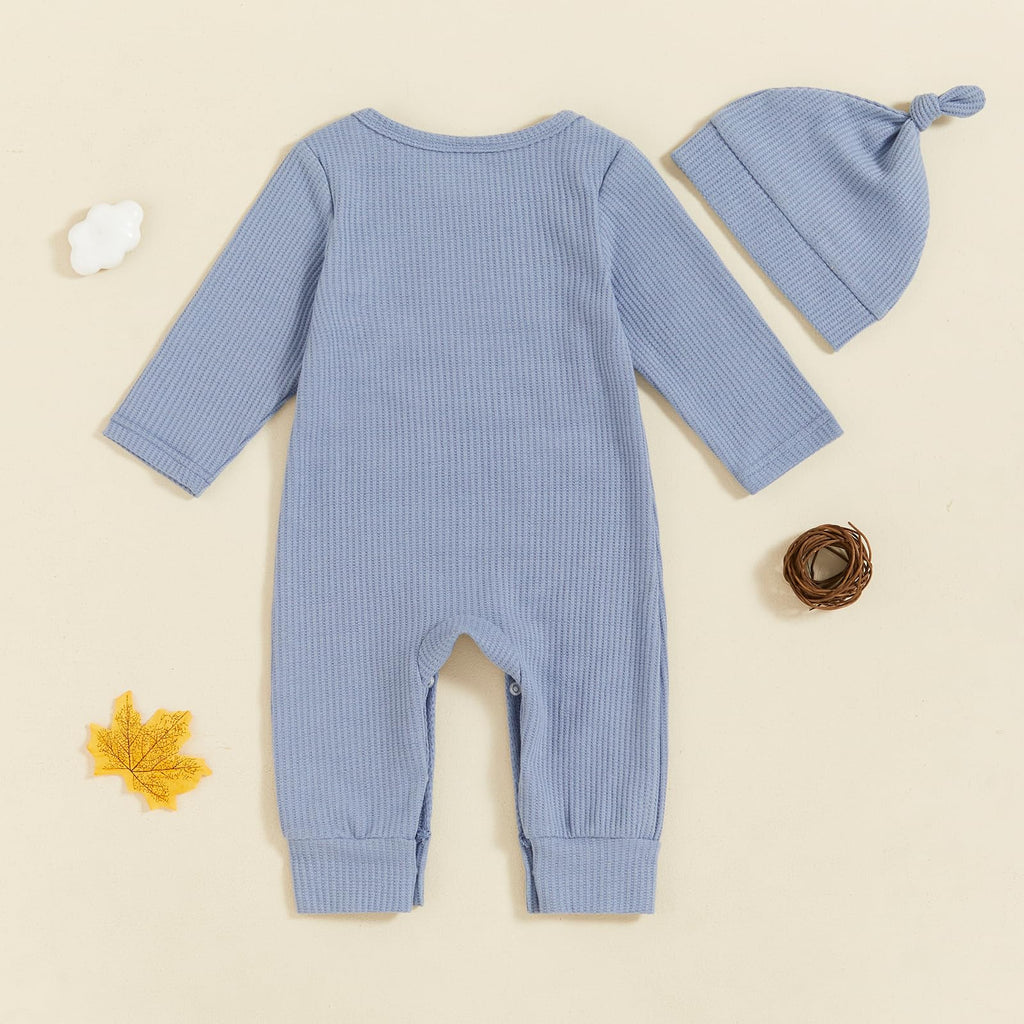Im New Here Newborn Outfit Boy Long Sleeve Letter Romper Ribbed Knit Jumpsuit Baby Boy Preemie Coming Home Outfit (Hi