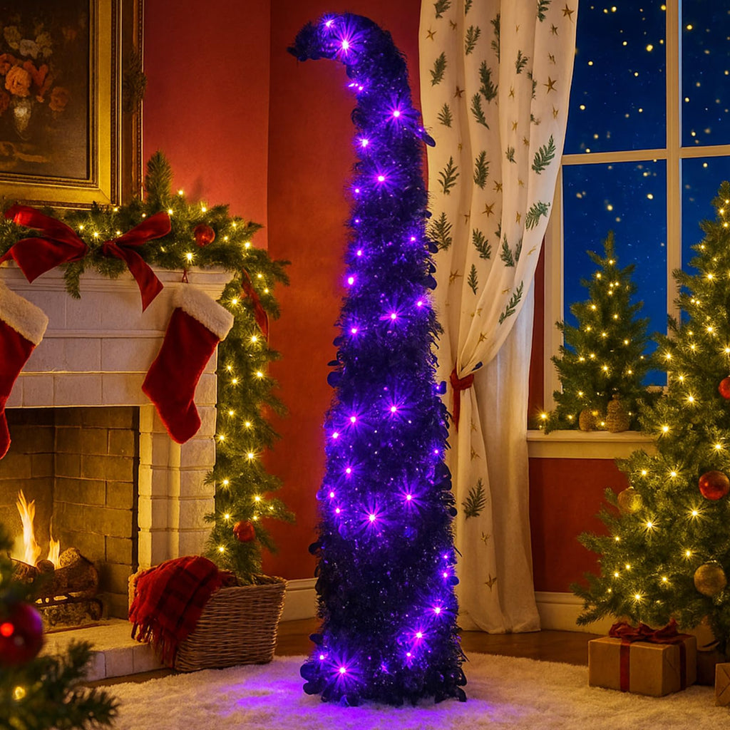 5 ft Curved Christmas Pop up Christmas Tree with Lights Tinsel