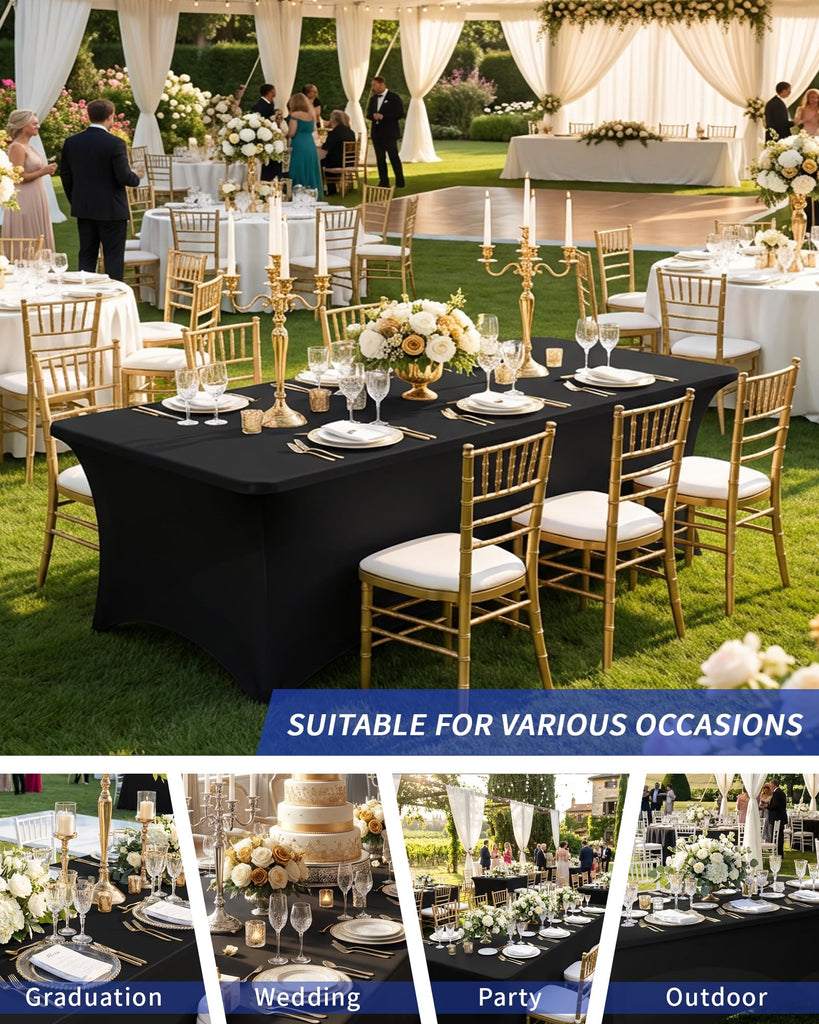 2 Pack 8FT Black Tablecloth Rectangle Spandex Fitted Table Cover