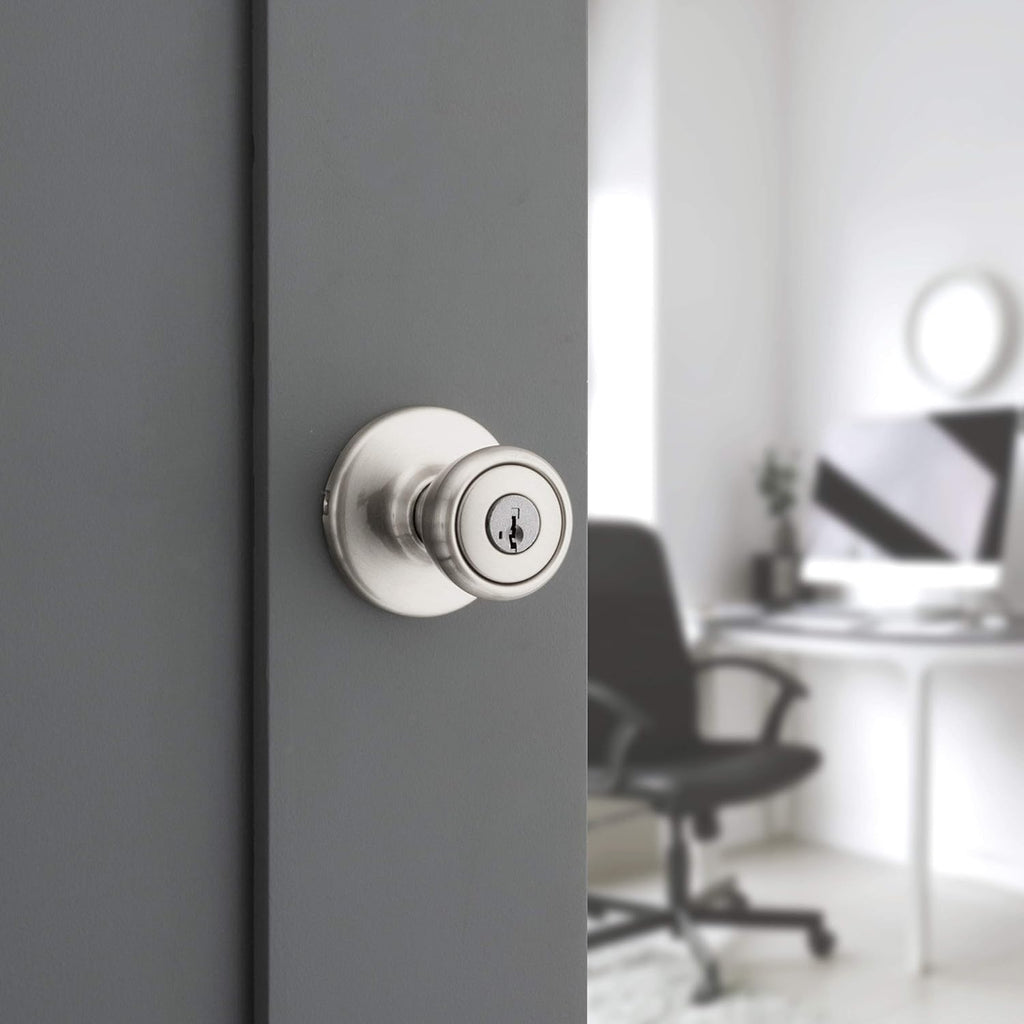 Tylo Entry Door Knob with Lock and Key, Secure Keyed Handle Exterior, Front Entrance and Bedroom, Satin Nickel, Pick