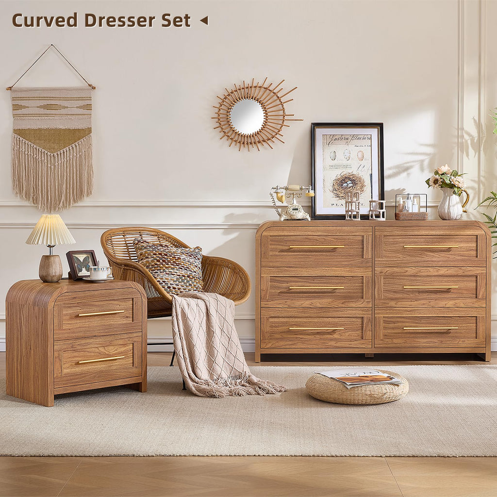 6 Drawer Dresser, Curved Chest of Drawers, Brown