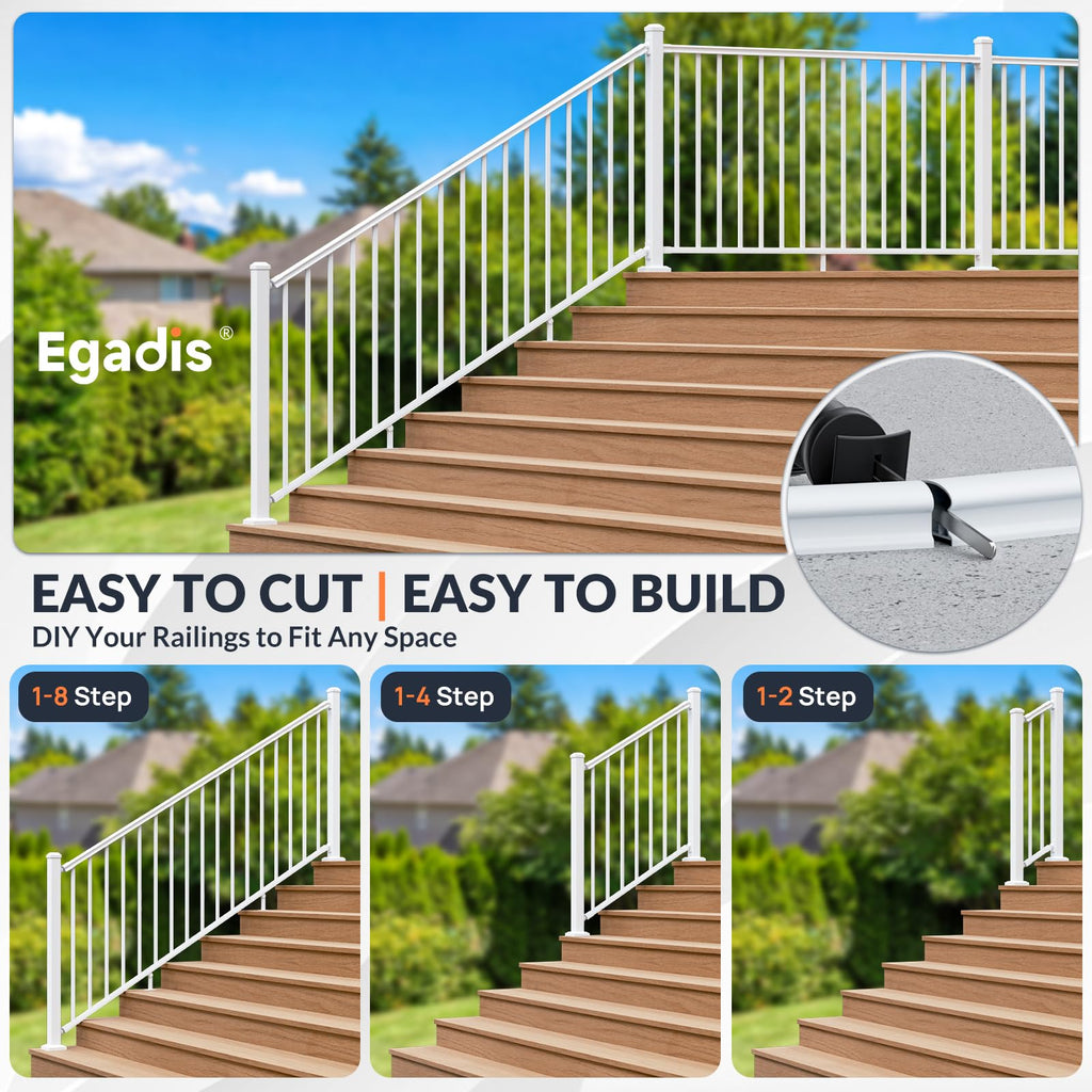42 in x 8 ft Modular Stair Railing Kit, ASTM Certified, White
