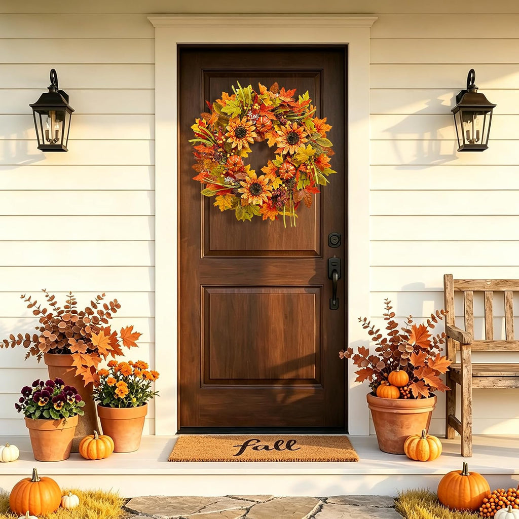 Fall Wreaths for Front Door, Autumn Thanksgiving Door Wreath Fall Decor