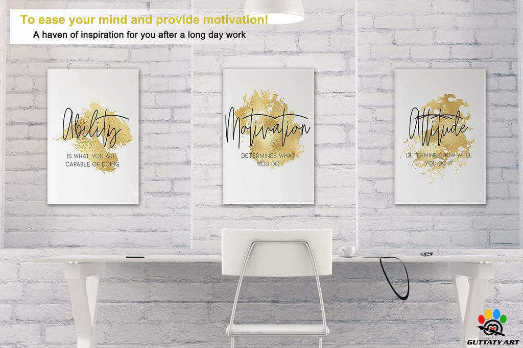 Office Wall Art-3 Panel Motivational Wall Art, Inspirational Quotes Canvas Art, Positive Quote Wall Art
