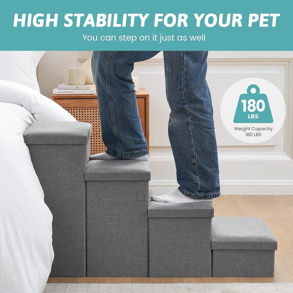 Dog Stairs with Storage, 22" H Wider Dog Steps, 4-Step