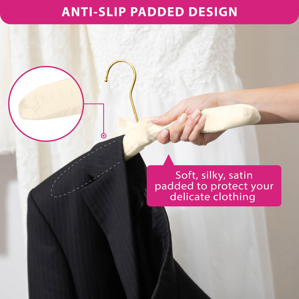 Premium Padded Hangers for Women's Clothing, Set of 12, Ivory