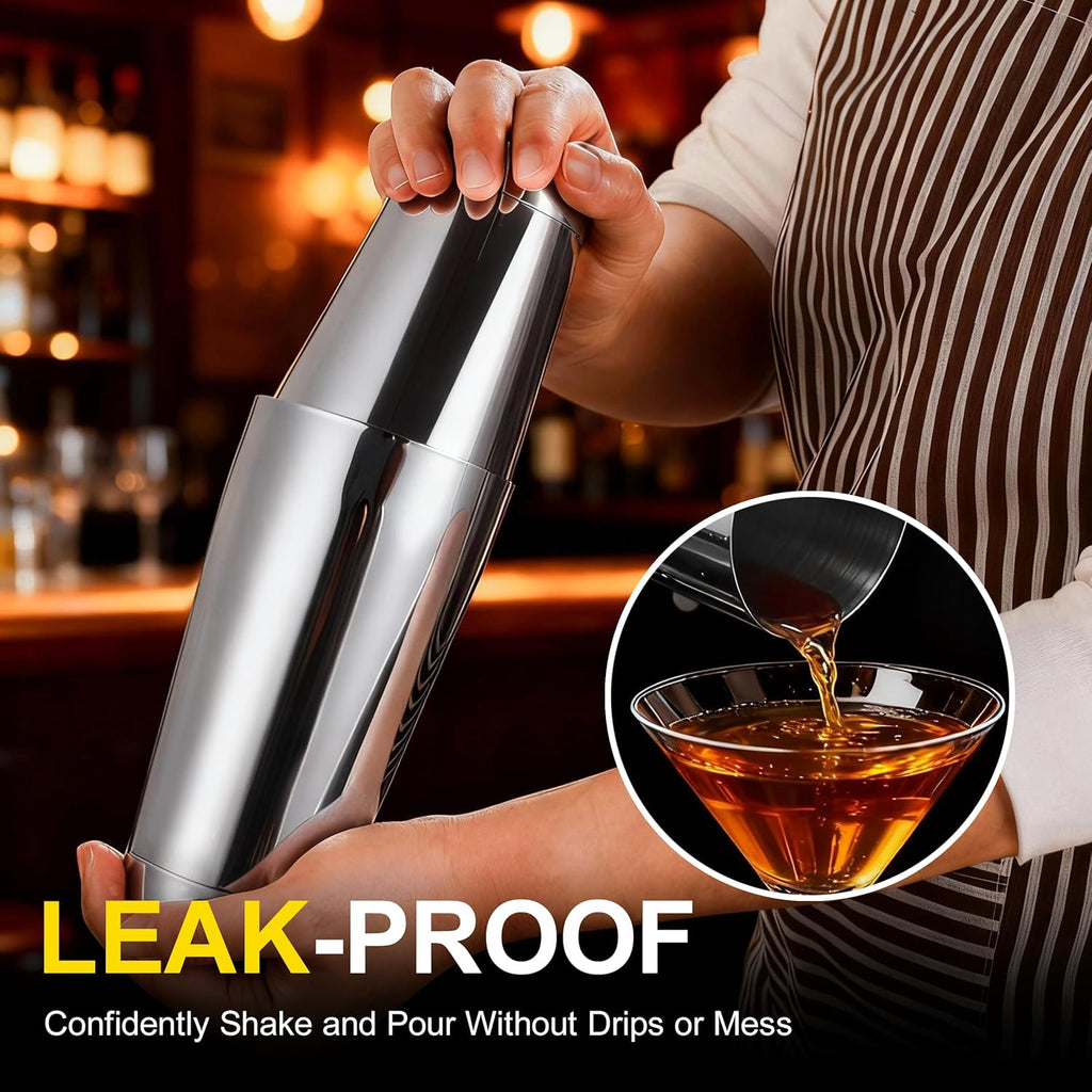Boston Shaker Set, 18oz & 28oz 2-Piece Tins, Professional 304 Stainless Steel Cocktail Shaker with Leak-Proof