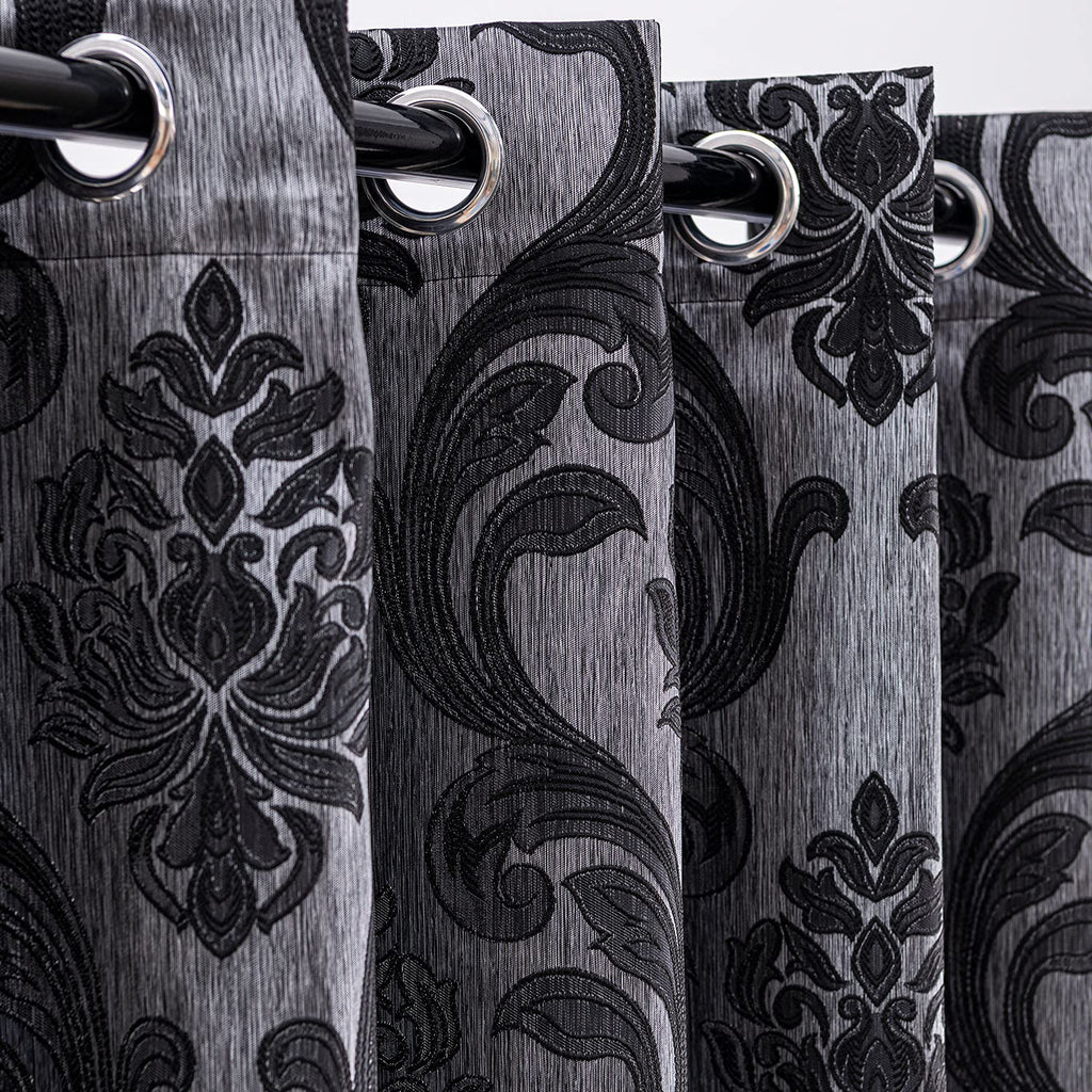 Damask Curtains, Gothic Drapes with Floral Patterns, Black Victorian Curtains 96 Inch Length, Set of 2 Panels, Each