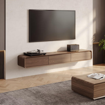 78" Fully Assembled Wood Floating TV Stand, Walnut