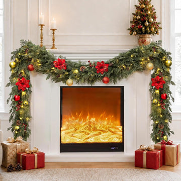Christmas Garland 9FT Decorations Cedar Cypress Garland with Berry Pine Cone Poinsettia Balls Artificial Green