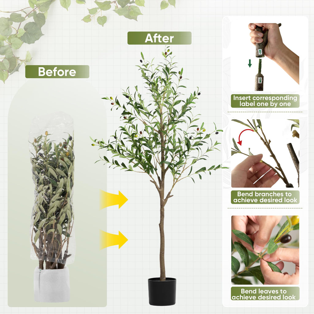 2-Pack 5 FT Olive Tree Artificial Indoor, Faux Olive Trees with Planter, Fake Tall Plants with Natural Trunk and