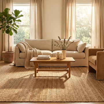 Handwoven Jute Area Rug - 12x15 Feet Natural Yarn - Rustic Vintage Beige Braided Reversible Rectangular Rugs