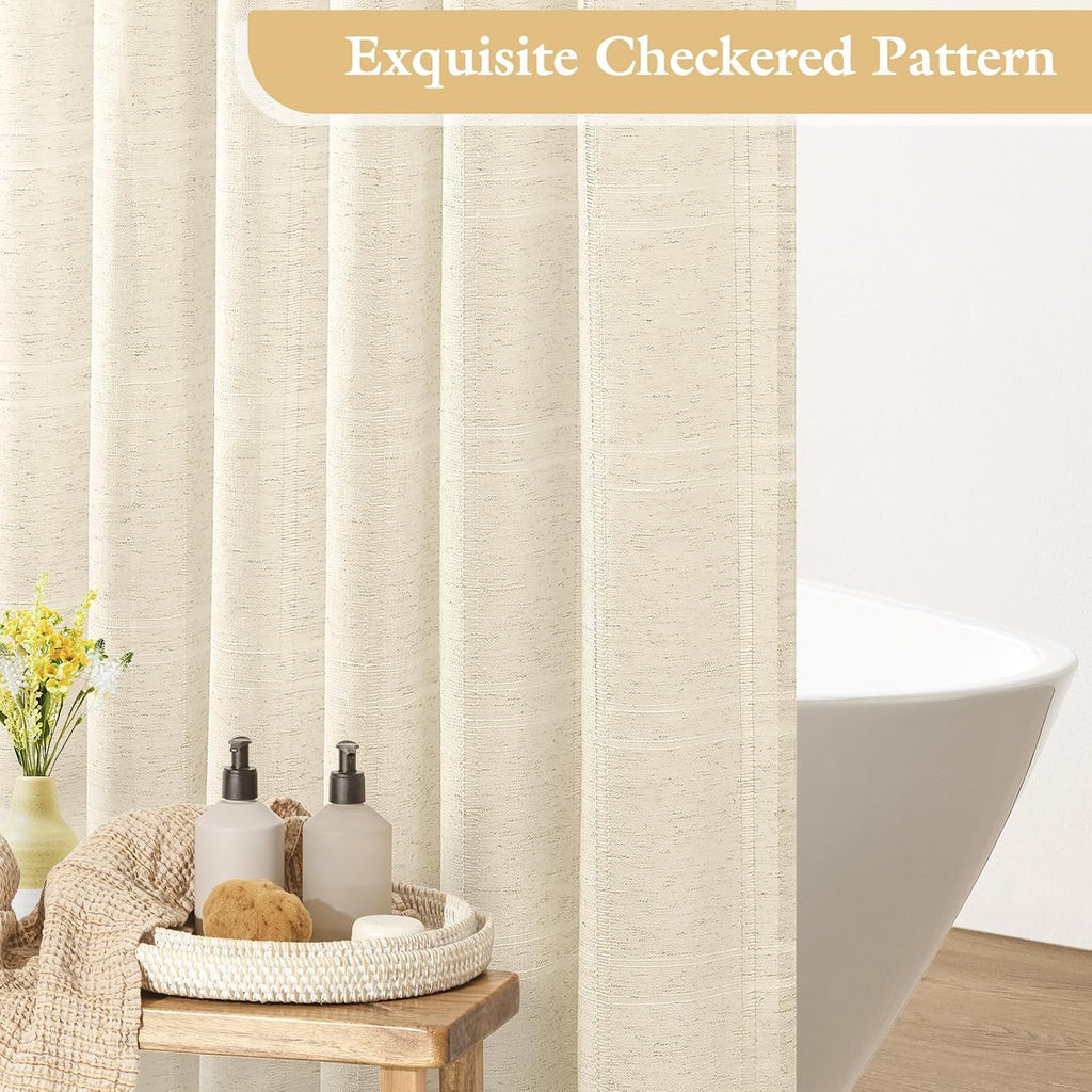 Linen Boho Farmhouse Shower Curtain Set with Tassel, Modern Bohemian French Country Chic Bathroom Shower Curtain Set