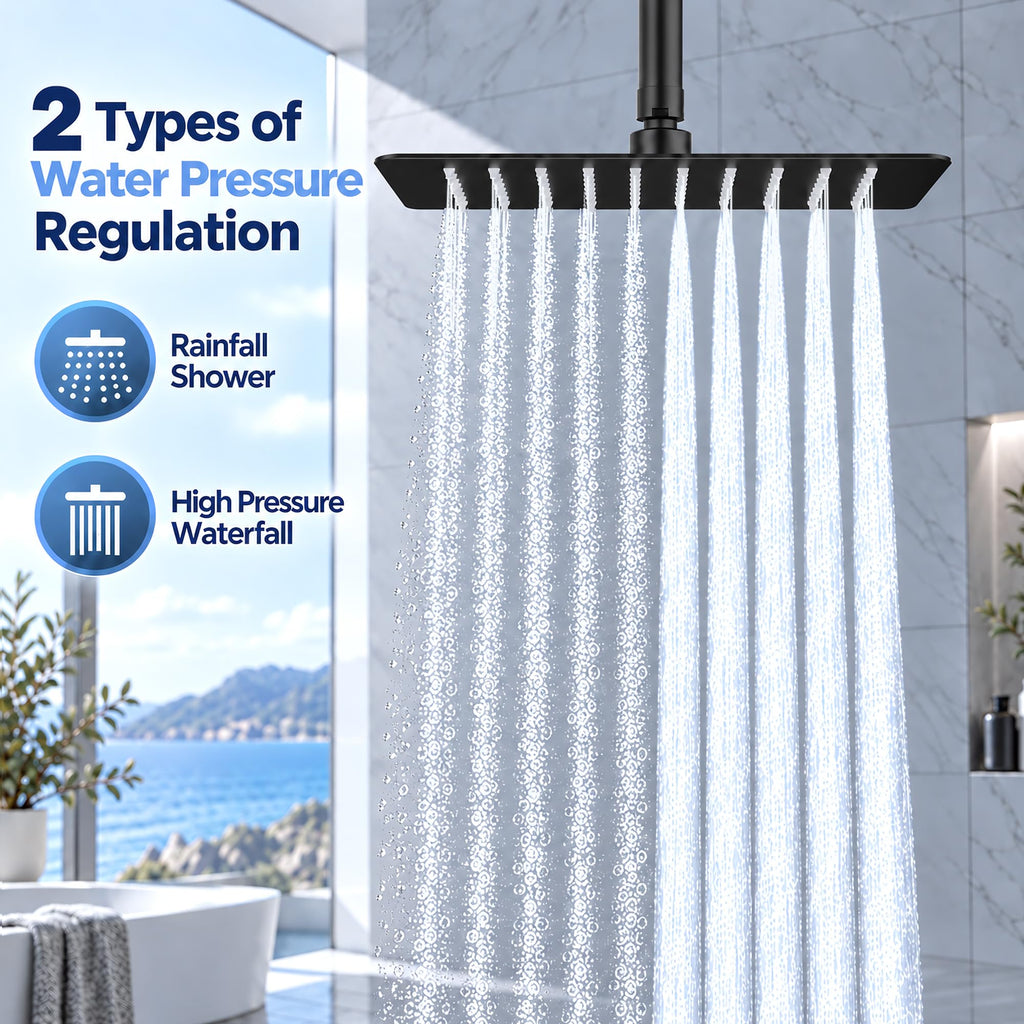 10x10 Inch Matte Black Rain Shower Head, 304 Stainless Steel Square High Pressure Rainfall Shower Head, Ultra Thin
