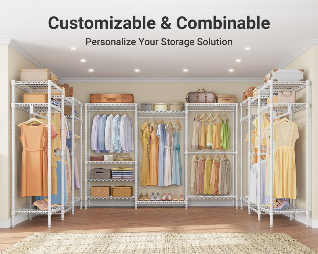 V5 Plus Heavy Duty Clothes Rack, Large Modular Closet System, White