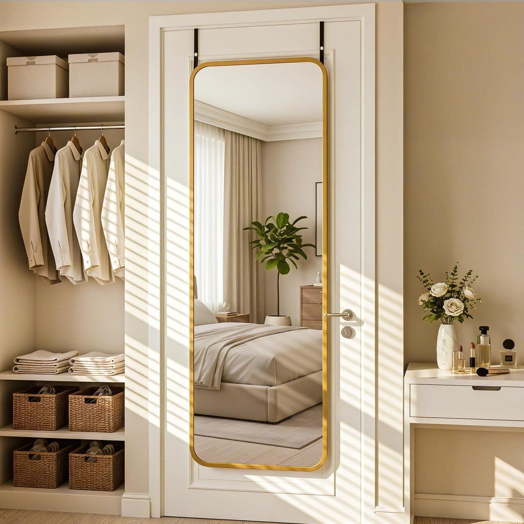 58" x 20" Full Length Over-the-Door Mirror, Hanging Mirror, Gold