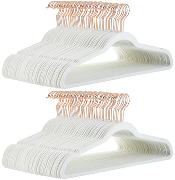 Basics Slim Velvet Non-Slip Space Saving Suit Clothes Hangers for Closet Organization, Ivory/Rose Gold, 100-Pack