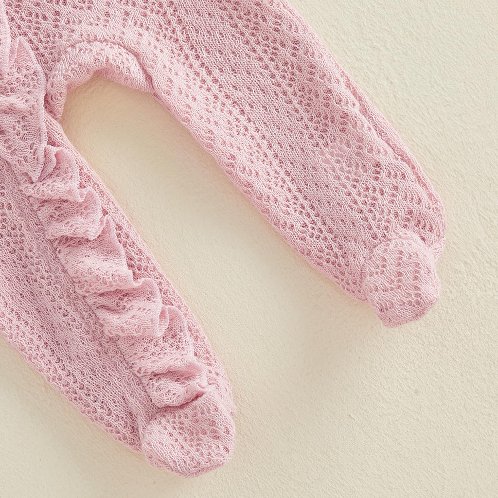 Newborn Baby Girl Coming Home Outfit Ruffle Solid Footies Long Sleeve Knit Romper Zipper Jumpsuit Infant Fall Clothes