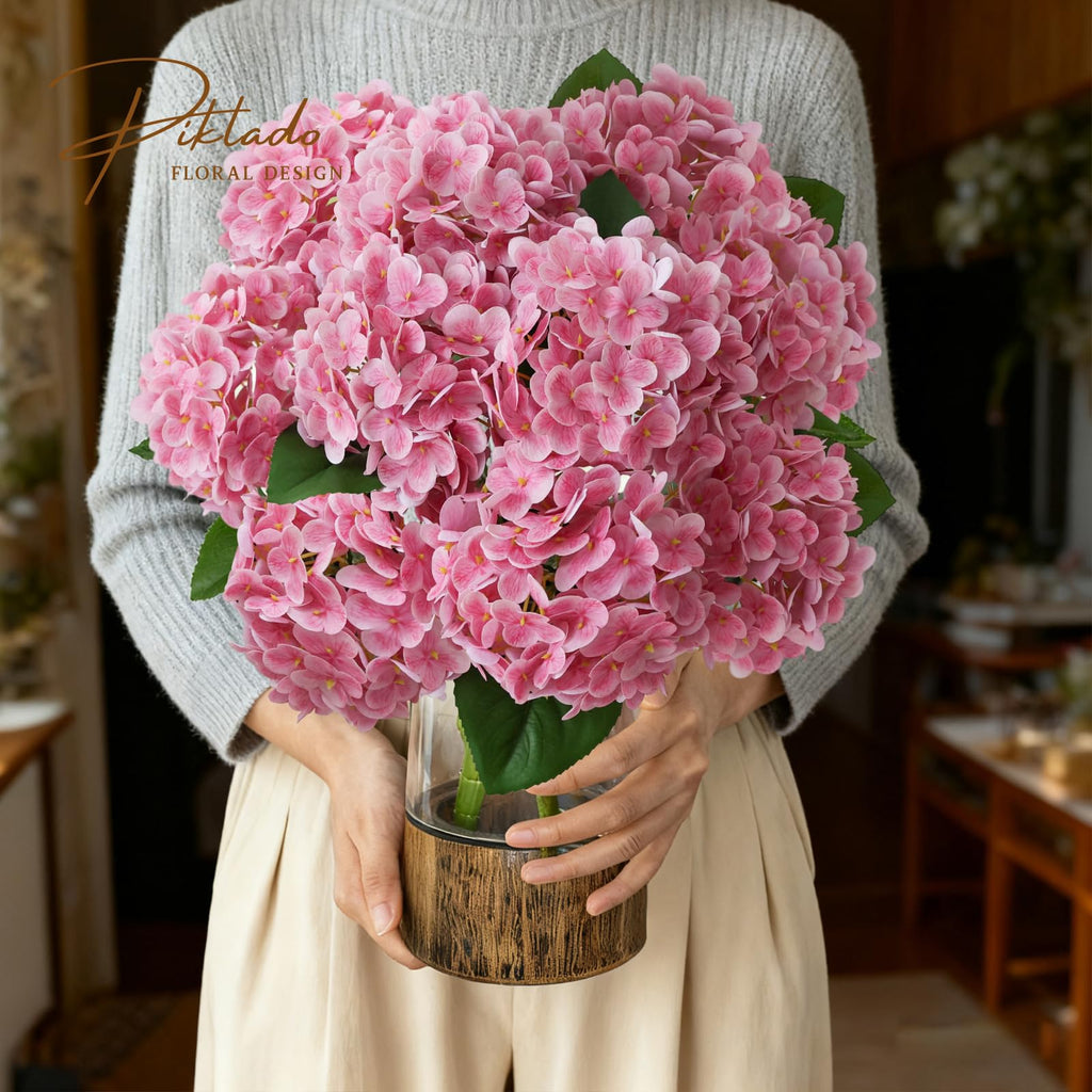 2 Bunch 21in Real Touch Hydrangea Artificial with 10pcs Flower Head 20pcs Leaves Faux Hydrangea Decor Wedding Party