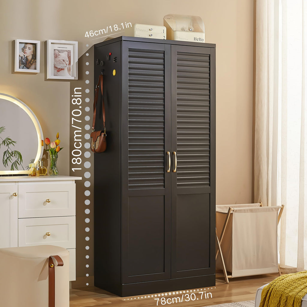 71" Tall Metal Wardrobe Closet with Hanging Rod, Adjustable Shelves