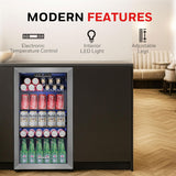 Beverage Refrigerator and Cooler, 116 Can Mini Fridge with Glass Door for Soda B