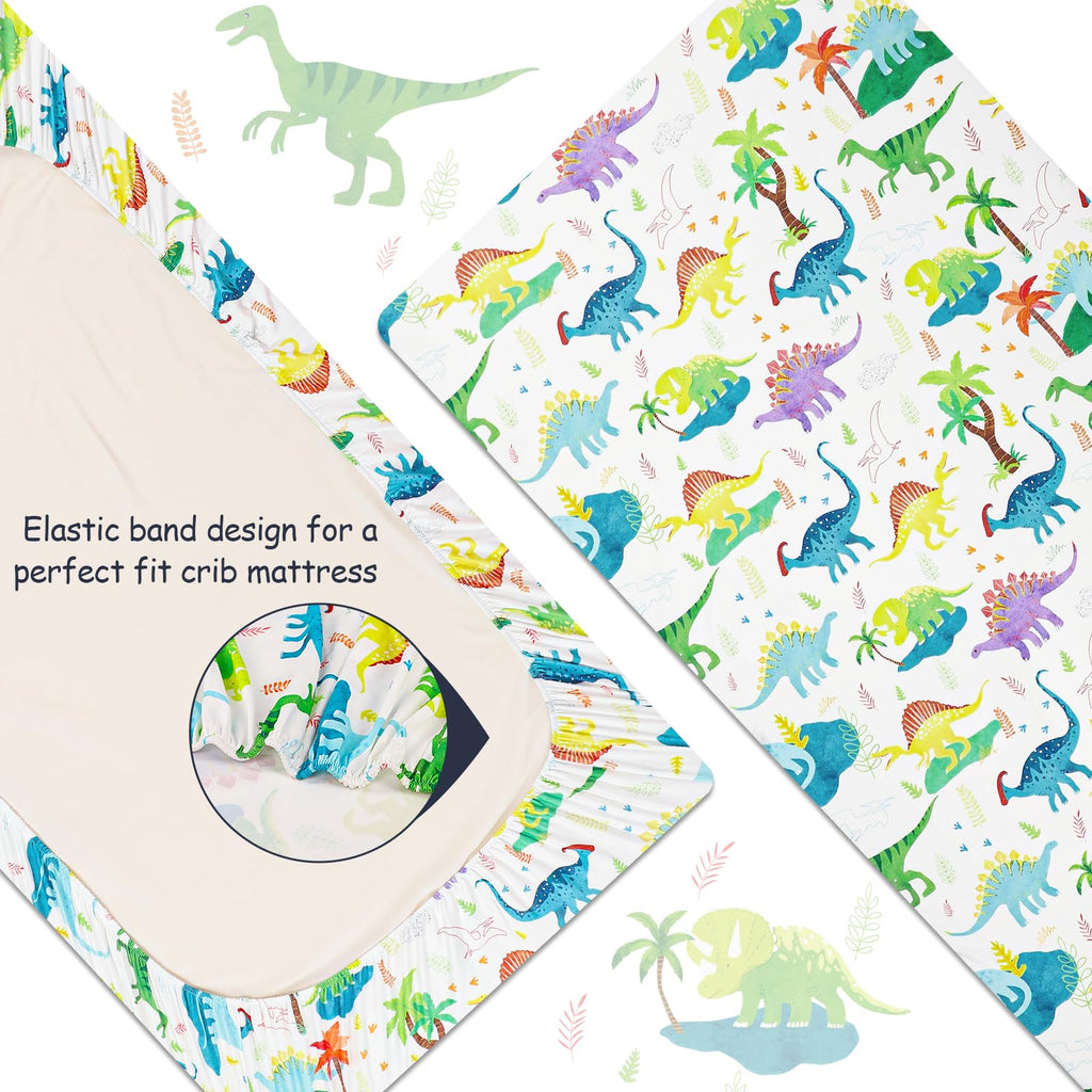 Crib Bedding Set for Baby Girls and Boys, 4 Piece Infant Nursery Bedding Sets, Baby Comforter Set for Crib, Dinosaur