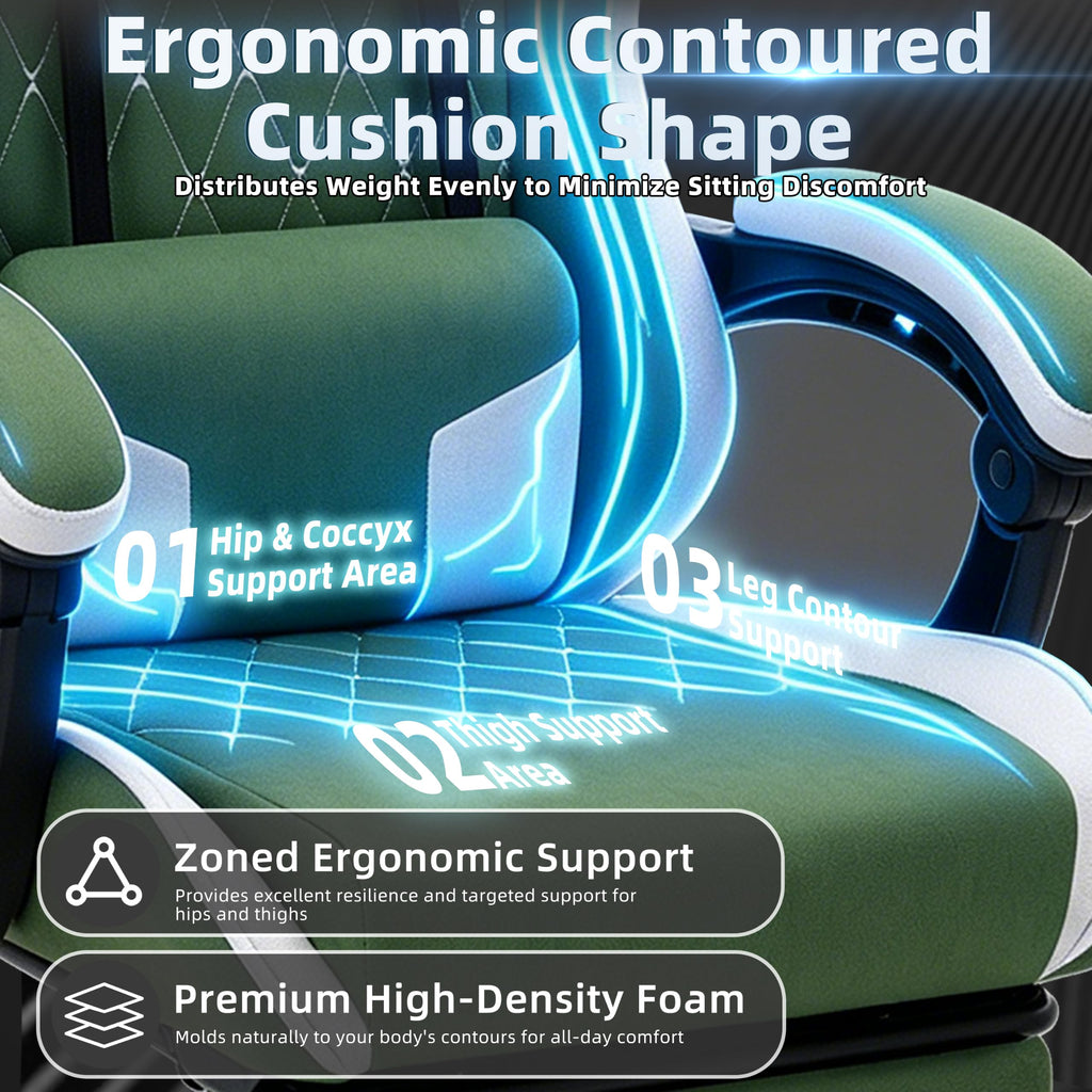 Gaming Chair for Adults, Fabric Gaming Chair with Footrest and Pocket Spring Cushion, Ergonomic Gamer Chair with